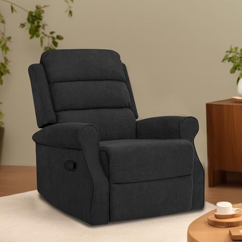 Image of Comfy Fabric 1 Seater Recliner Sofa, Premium Upholstery with Soft Padding & Comfortable Cushions, Manual Recliner Chair for Home & Living Room | Black