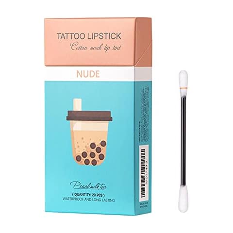 Sinzelimin 20 Pcs/Box Women's Tattoo Lipstick Cotton Swab, Long Lasting Lip Gloss Cotton Swab Matte, Lipstick Cotton Swab, Durable Waterproof Liquid Non-Stick Lipstick, Easy To Carry Cover