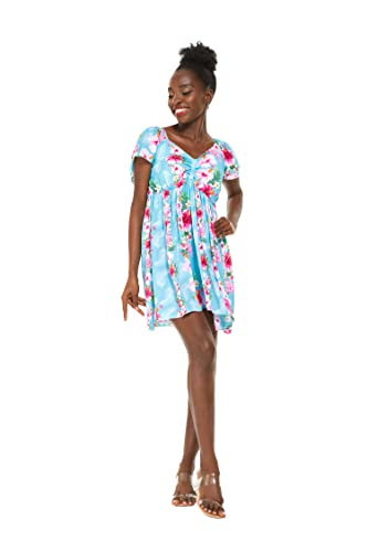 Image of Hawaii Hangover Family Matching Clothes, Pink Hibiscus Vine Turquoise | Family matching Hawaiian outfits, Pink Hibiscus Vine Turquoise, lightweight rayon, machine washable, tropical floral print