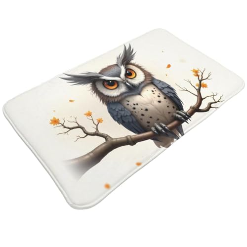 TZTTZT Tappeto da bagno con stampa di gufo grigio, 76 x 50 cm, assorbente, antiscivolo, lavabile in lavatrice, tappetino da doccia per bagno
