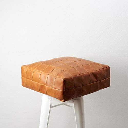 Light Brown Leather Floor Cushion Pillow Seating Ottoman Pouf Window Seat Square Pillow Seat Yoga And Home Furniture (Only Cover, 20X20X7 Inch) #TOP2