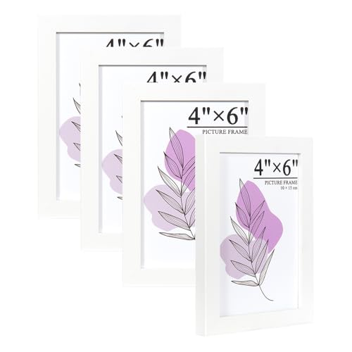 Baoee Bilderrahmen Weiß 10x15cm 4er Set Holz Fotorahmen mit Acrylglas zum aufhängen und aufstellen MDF-Holzrahmen für Fotos Bilder