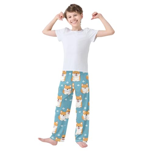 Dog on Blue Boys Pants Boys Athletic Pants Long Pant for Boywith Pockets Wide-Leg Size 6-14Y3