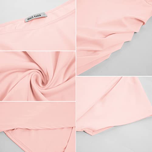 Grace Karin Women's Casual Ruched Mini Bodycon Dress One Shoulder Party Dress Slit Pink S #TOP5