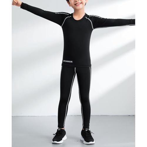 easyforever Kids Boys Compression Sets Thermal Long Sleeve Top And Leggings Athletic Set Gym Sport Fitness Underwear Suits Black&Grey 5-6 Years4