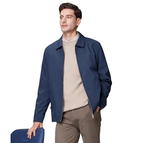 Men's Lightweight Casual Windbreaker Laydown Collar Zipper Pocket Coat Fall Spring Golf Work Dress Business4