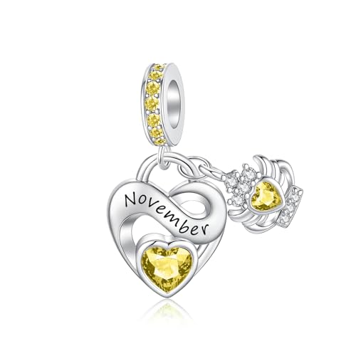 Image of Birthstone Charm 925 Sterling Silver Charms fits Bracelets and Necklace Pendant Bead Happy Birthday Charms Jewelry Present for Women Family Friends