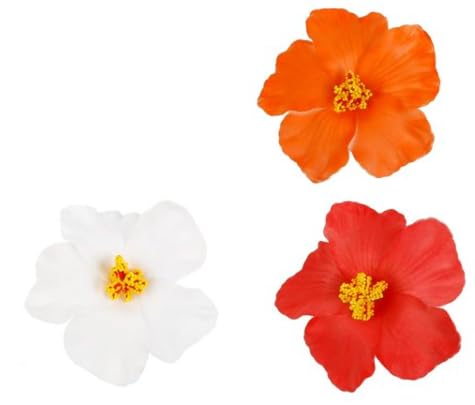 3Pcs Tricolor Clips de Flores Hawaianas para el Cabello para Mujeres Plumeria Hibisco Clip de Pelo Flor Artificial de 3.5 Pulgadas para Vacaciones, Fiesta en la Playa y Broches miniatura 1