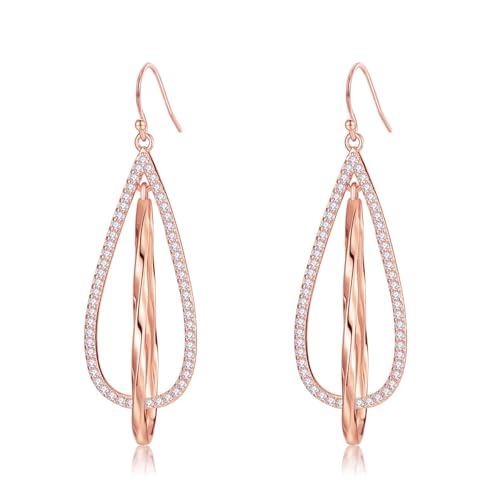 Sterling Silver Dangle Earrings for Women,14k Gold Plated Teardrop Earrings for Women Hypoallergenic Inlay 4A+ Cubic Zirconia,Sparkly Gold/Silver/Black/Rose Gold Rhinestone Earrings Gift for Women