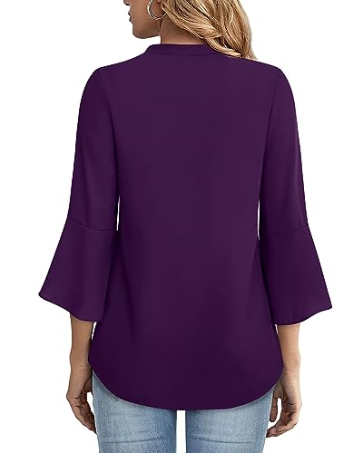 Gaharu Women's Work Blouses Ruffle 3/4 Sleeve Dressy Top V Neck Casual Chiffon Tunic Blouses Business Shirts3