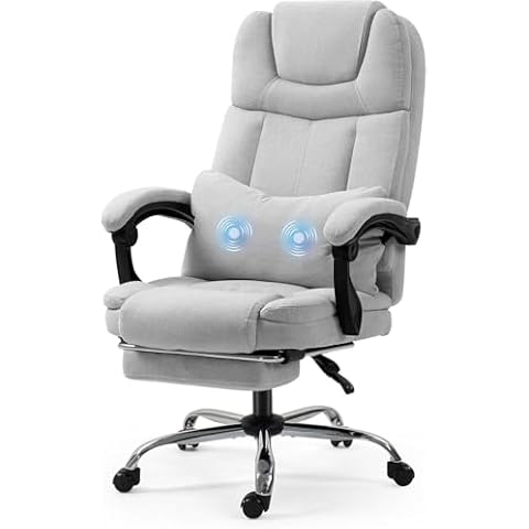 ECOTOUGE Ergonomic Massage Office Chair with Footrest – 2 Vibration Points Adjustable Reclining Executive Chair for Home Office (Light Grey) Cover