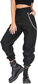 Mocure Women Baggy Hip Hop Pant Loose Chain Drawstring Hem Jogger Trouser