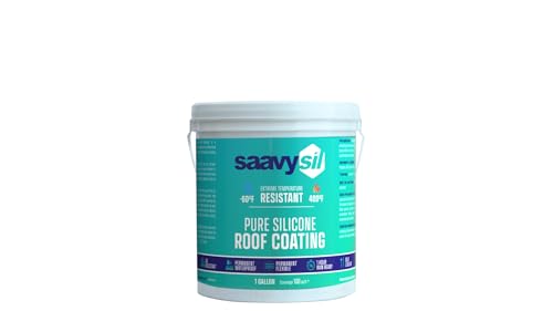 Saavysil RV Roof Coating & Leak Repair Pure Silicone No Primer Needed One Coat Self-Leveling 1-Hour Rain Ready Waterproof & UV Resistant for Metal Concrete & Flat Roofs -1 Gallon White