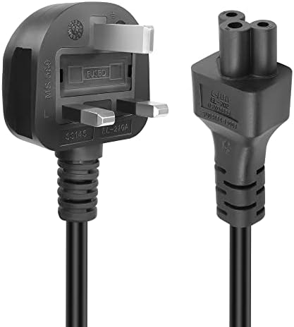 GELRHONR 90°C5 Cloverleaf Mickey Mouse Power Cable, 3Pin BS 1363 to C5 AC Power Cord,Cloverleaf Lead for Laptop PC Monitors,Computer, Printer, Scanners-1.5M/4.9Ft (Straight C5)
