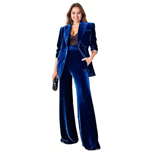Velvet Womens 2 Pcs Pantsuits Blazer+Pants Peak Lapel Womens Tuxedo Business for Wedding Party Christmas