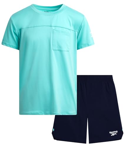 Reebok Boys Athletic Shorts Set - 2 Piece Summer Clothes Outfit with Pocket Tee and Boys Running Shorts for Active Kids