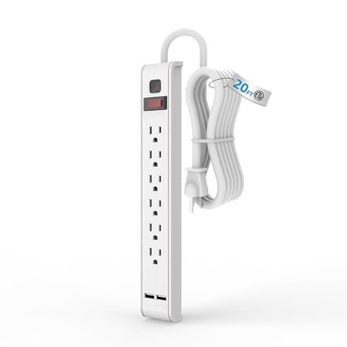 TiFFCOFiO Power Strip Surge Protector, 6 Outlets with 2 USB Ports, 6 Feet Extension Cord, 600...