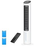 Dreo Evaporative Air Cooler, 40” Standing Bladeless Cooling Fan for Bedroom, 80° Oscillating Fans that Blow Cold Air, Swamp Cooler, Removable Water Tank, Ice Pack, 3 Mode 4-Speed, White and Black