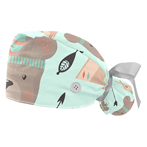 Chapeaux de travail JDEZ lot de 2 calots bouffants réglables à motifs ours