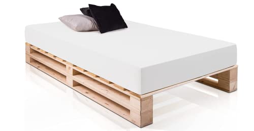 Cama de 90 | Somier con Patas | Láminas Madera de Palets | Base/Estructura útil para Camas Nido o Camas Individuales para Adolescentes (190, Madera Lijada)