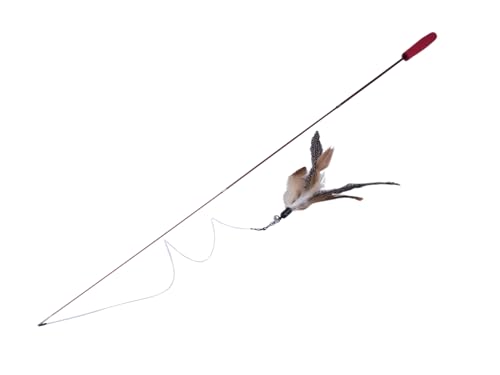 Petface Retractable Feather and Bell Wand Cat Teaser Toy Extends From 31cm up to 84cm for Interactive and Stimulating Playtime