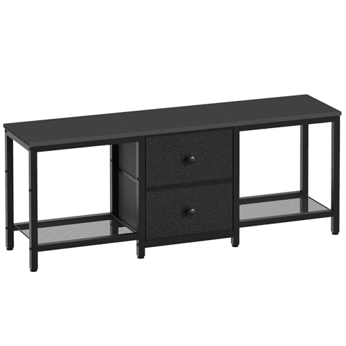 YATINEY TV-Schrank für Fernseher bis zu 80 Zoll, Fernsehtisch, TV-Konsole, lowboard mit offenen Fächern, 2 Schubladen, für Wohnzimmer, Schlafzimmer, 120 x 30 x 50 cm, Schwarz XDS02BB