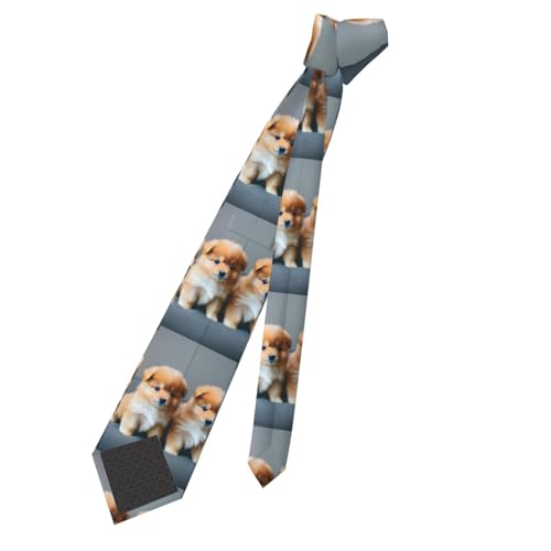Ghjkfbf Klassische Herrenkrawatte, Motiv: Zwergspitz, Welpen und Punkt, 1, formelle Krawatte für Herren, selbstgebunden, für Arbeit, Business, Hochzeit