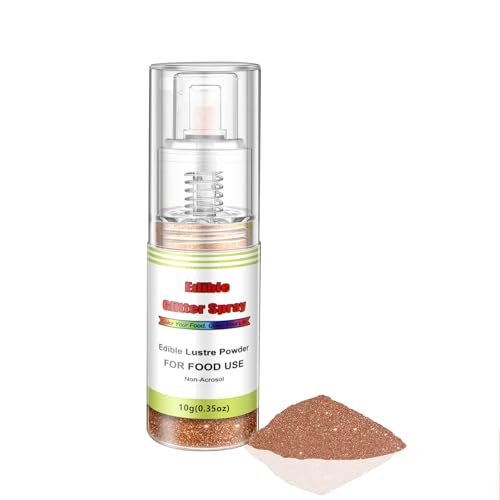 Edible Glitter Spray(Rose Gold), Non Aerosol Food Coloring Lustre Powder, Food Grade Sparkling Dust Push Pump for Decorating Cupcake, Fondant, Cookie, Frosting, Gum paste, 0.35 OZ.