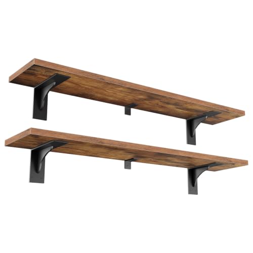 Image of HOOBRO Floating Shelves for Wall, 39.4 inch Wall Mounted Shelves Set of 2 | Hanging Storage Shelf with Metal Brackets, wooden shelf for Living Room, Bedroom, Bathroom, Rustic Brown and Black