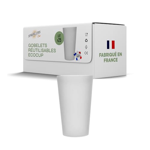 SPARKLERS CLUB Lot de Gobelets Réutilisables Givré ECOCUP 30cl -150 Lavages au Lave Vaisselle - Verre Bière Réutilisable en Polypropylène - Gobelet Eco Cup pour tout évènement (25, 30cl)