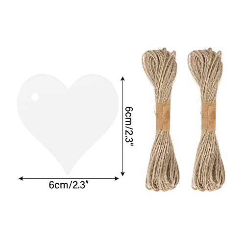 G2PLUS 100PCS Heart Blank Gift Tags, White Heart Paper Tags, Kraft Paper Lables with String for Wedding,Party Favors, Valentine's Day - Image 2