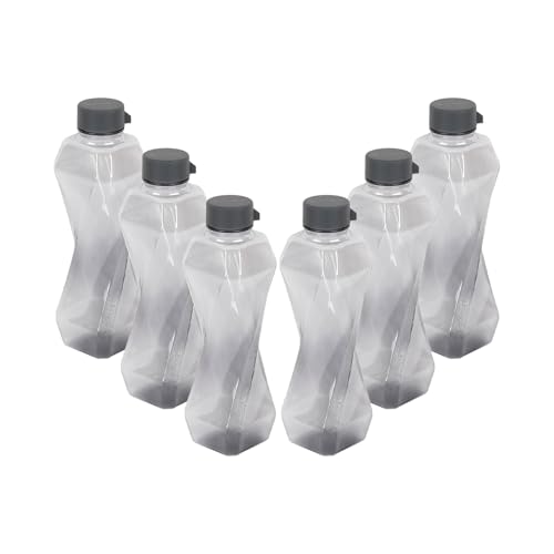 Image of PEARLPET Twist BPA-Free Plastic Water Bottle Set |Lightweight, Leak-Proof & Freezer Safe - Pack of 6 (1000ml Each), Grey