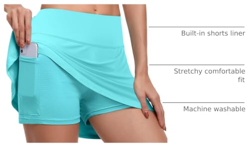CHICHO Womens Athletic Skorts Casual Girls Summer Pleated Tennis Skirts Dressy High Waisted Golf Skort with Pockets Performance Stretchy Running Pickleball Skirt Cyan XLarge — view 4