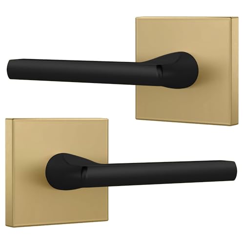 Image of Mega Handles Prime Dummy Lever, Door Handle for Closet or French Doors, Single Side Door Levers, Fits All Standard Door Sizes, Covered Screws Included - Satin Brass /Matte Black (2 Pack) 5 inch