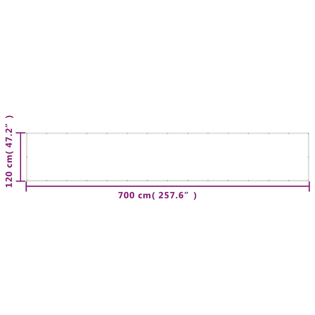 Protector visual para balcón, color crema, 120 x 700 cm, 100 % poliéster Oxford con revestimiento de PU, impermeable, resistente a los rayos UV, resistente al viento, incluye cuerda de 24 m y ojales
