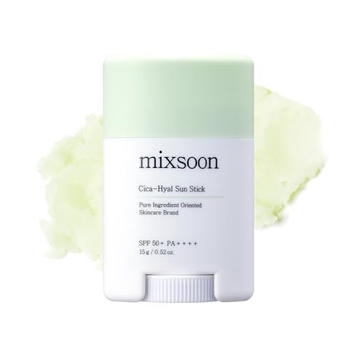 mixsoon Cica-Hyal Sun Stick SPF 50+ PA++++ 15 g, apaise et protège les peaux sensibles avec 3 acides hyaluroniques, non gras, formule reef sûre pour une protection solaire ultime.