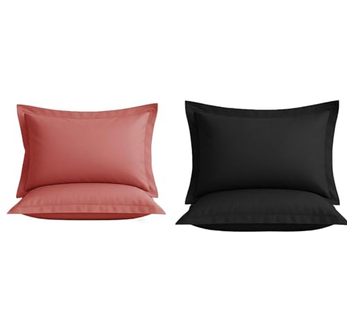 Image of VAS COLLECTIONS Premium Pillow Cover Set of 4 Piece | 210 TC 100% Pure Cotton | Solid Color Hotel Quality Pillow Covers, Hotel & Hospital Use | 18 x 28 Inches (1, Solid Pink & Black)