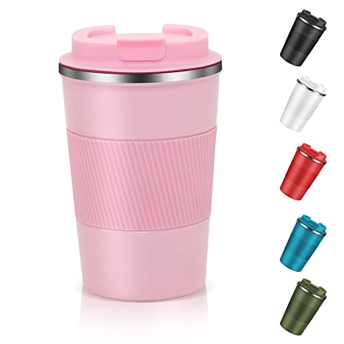 Image of Dycietx Travel Mug with Leakproof Lid,Insulated Reusable Coffee Mug for Hot&Cold Drinks /Tea,Portable Stainless Steel Thermal Takeaway Travel Coffee Cup for Car /Outdoor /Picnic /Office /School (Pink)