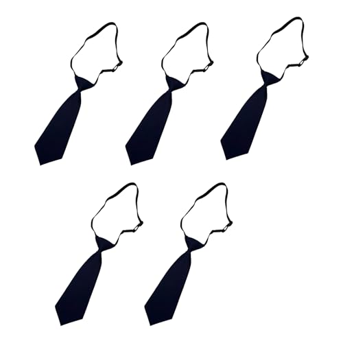 HOOLRZI 5 corbatas elegantes para niños, diseño de tela de poliéster suave, perfecta para reuniones de negocios y elegante corbata de trabajo preatada, azul marino, Talla única