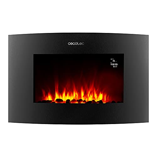 Cecotec Chimenea Eléctrica Ready Warm 3550 Curved Flames Connected. 2000 W, Tamaño 35', WiFi, 2 Niveles de Potencia, Mando a Distancia, Panel Curvo, Temporizador, 30 m2
