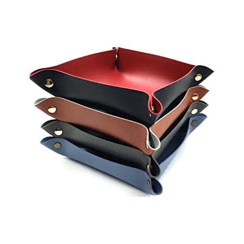 4 Pack Valet Tray PU Leather Jewelry Tray for Women and Man Portable Catchall Travel Storage Dish Plate Key Tray For Entryway Desk Organizer for Phone, Keys, Glasses, Wallet, Earphone, Watch, Coin Cover