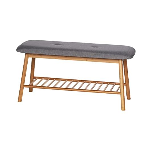 WENKO Banco con repisa para zapatos Bahari - Armario zapatero con asiento acolchado, Bambú, 90 x 45 x 34 cm, Marrón
