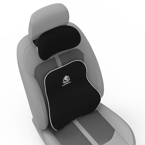 Image of MRRON Series Memory Foam Neck Rest & Lumbar Support for Car or Office Chair, Neck Pillow Kit Designed Ergonomically for Extra Support (Black, Long Bac)