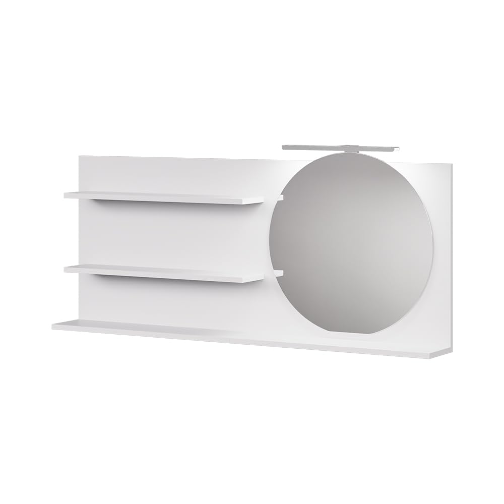 Vicco Specchio con mensola Avena, Bianco, 120 x 50 cm con 3 scomparti aperti, per montaggio a parete con illuminazione LED integrata