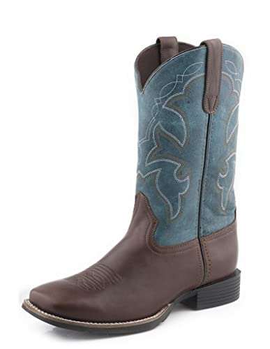 ROPER Mens Monterey Embroidered Square Toe Pull On Casual Boots Mid Calf - Blue, Brown