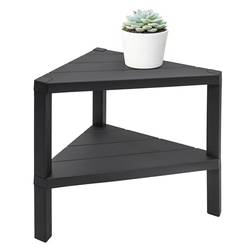 Spetebo Table d'appoint triangulaire en plastique anthracite – 46 x 45 cm – Petite étagère d'angle avec 2 étagères – Table basse décorative pour...