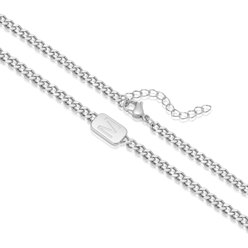 VNOX Silver/Gold Initial Necklace for Men - A-Z Letter Necklaces Cuban Link Chain Pendant Neckless for Mens Womens Boy Cute Valentines Day Christmas Birthday Jewelry Gift for Him Boyfriend S
