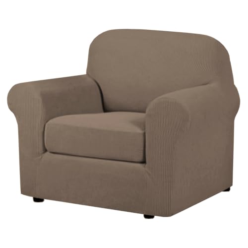 H.VERSAILTEX 2 Piece Couch Cover Stretch Stylish Chair Cover Furniture Protector Featuring Jacquard Textured Twill Fabric High Spandex Slipcover (Chair, Macchiato)