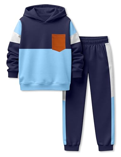 Image of Boys Clothes Long Sleeve Color-blocked Hoodie Top and Pants 2PCS Winter Sweatsuits Fall Boys Outfits 2-8 Years