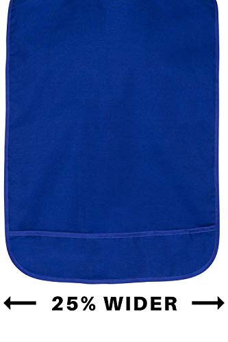 Adult Bib for Eating, Waterproof Clothing Protector with Crumb Catcher. Machine Washable (Royal Blue, Wide)